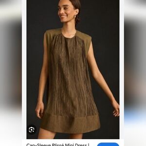 Anthropologie OlivePlisse Cap-Sleeve Mini Dress Size Largr